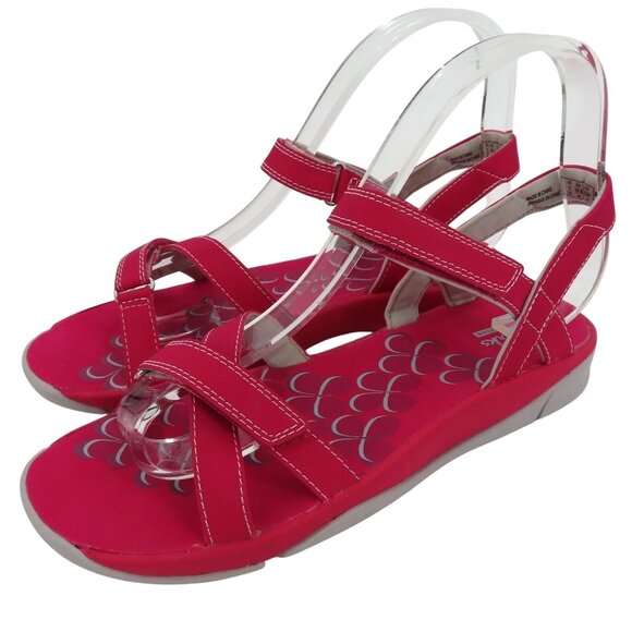Clarks Shoes - Clarks Womens 7 M 15906 Pink Gray Strappy Hook and Loop Comfort Sandals Shoes